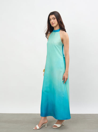 Sea Green Ombree Halter Neck Maxi Dress
