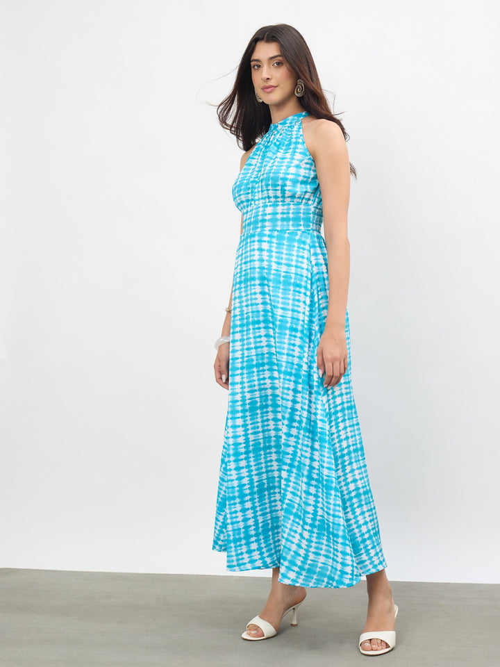 Blue Tie &amp; Dye Halter Neck Maxi Dress