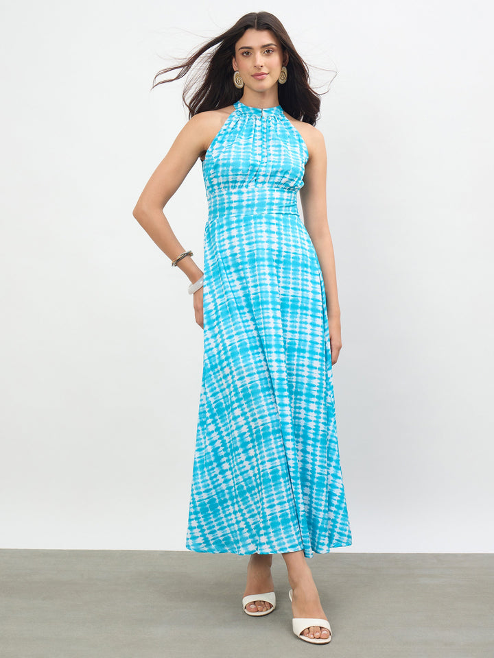 Blue Tie &amp; Dye Halter Neck Maxi Dress