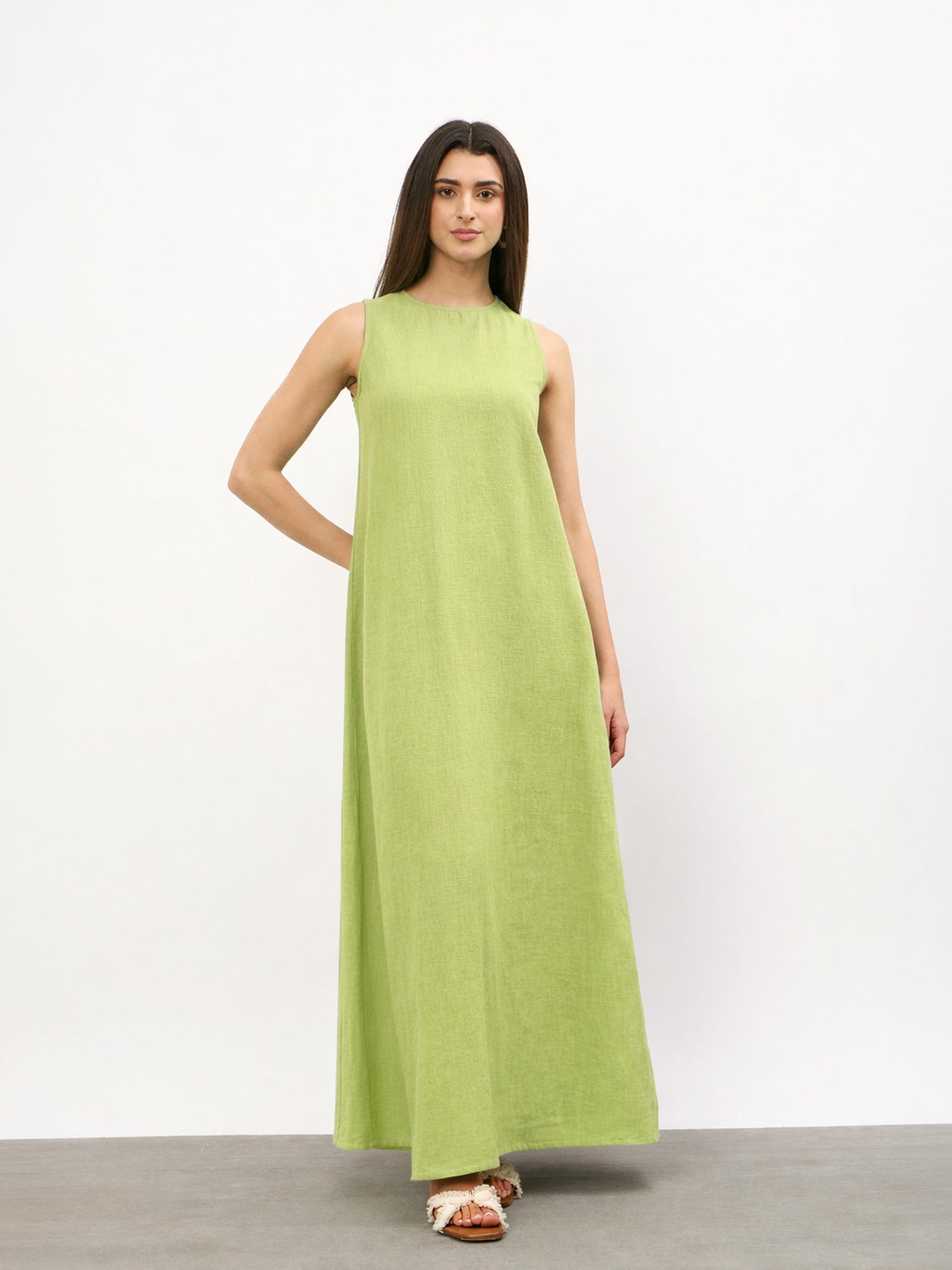 Green Solid Sleeveless A-Line Maxi Dress