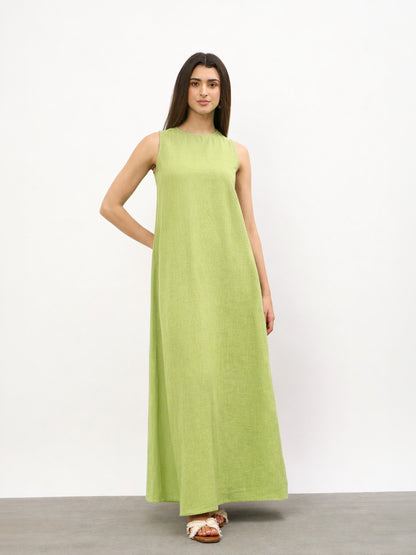 Green Solid Sleeveless A-Line Maxi Dress