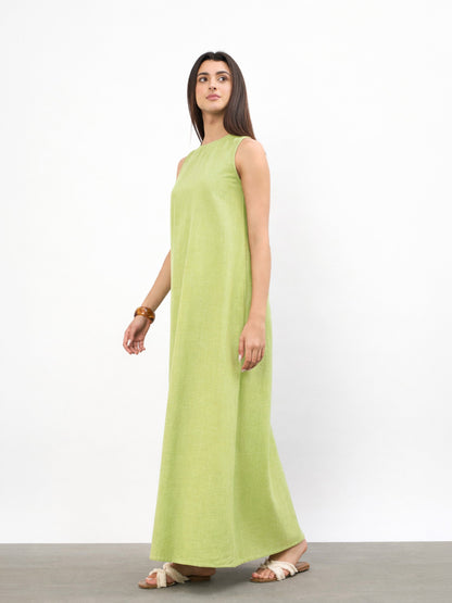 Green Solid Sleeveless A-Line Maxi Dress