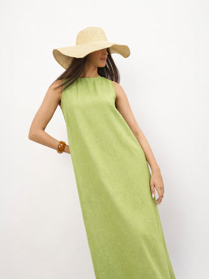Green Solid Sleeveless A-Line Maxi Dress
