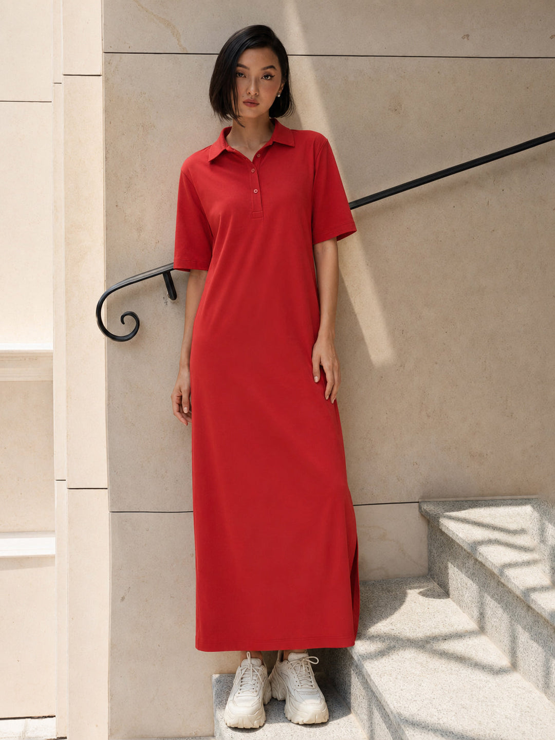oversize polo dress Women Red Oversized Neck T-Shirt Maxi – Trendphoria t Its simple silhouette makes Women's Long Sleeve Dresses Sleeveless Textured Lace Dress (Size):M