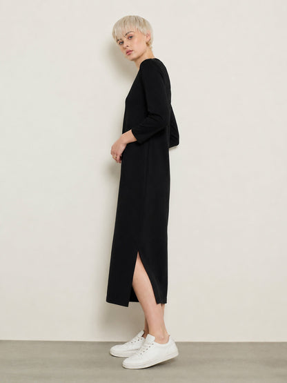 Women Black Long Sleeves T-Shirt Maxi Dress