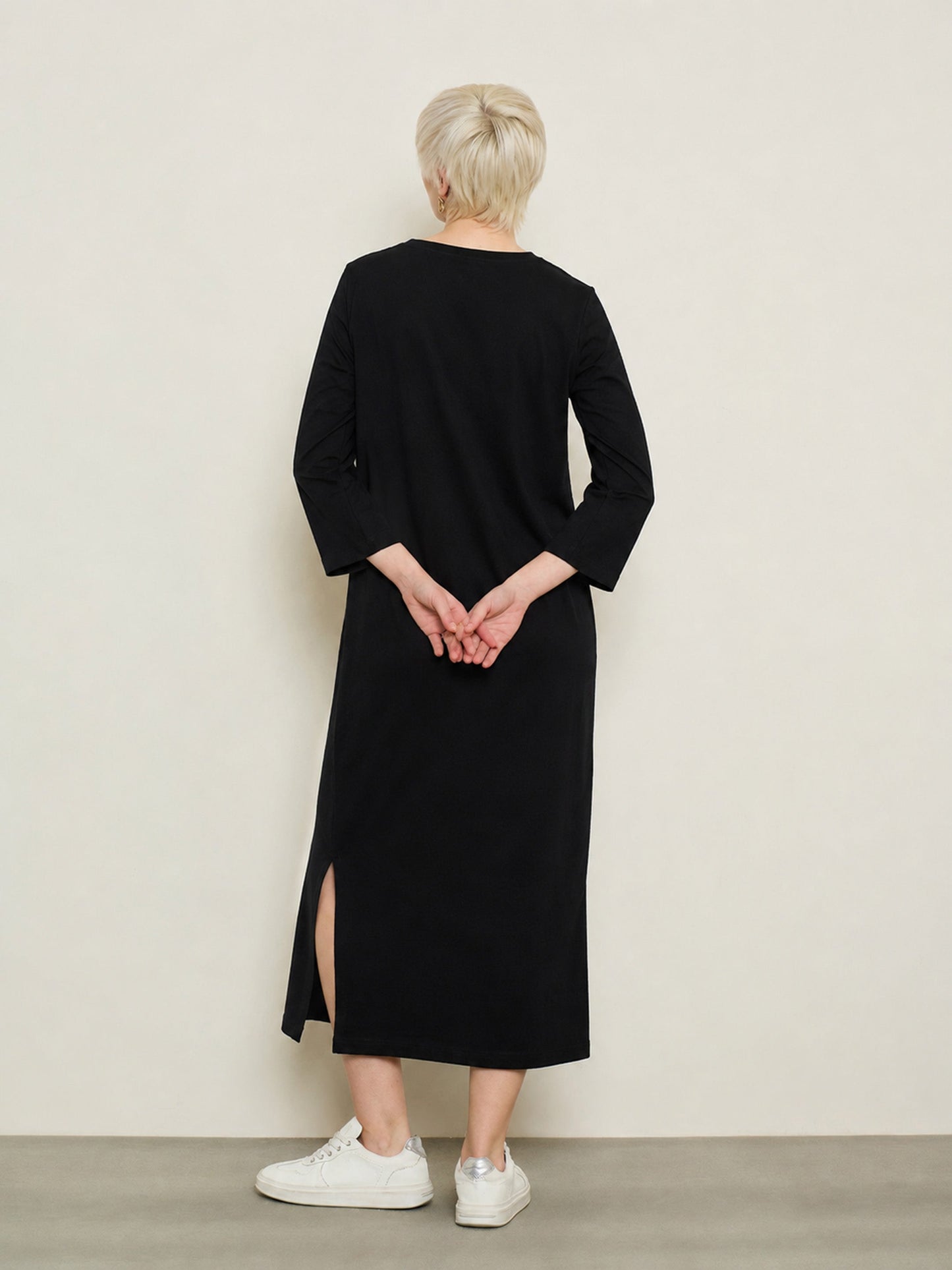 Women Black Long Sleeves T-Shirt Maxi Dress