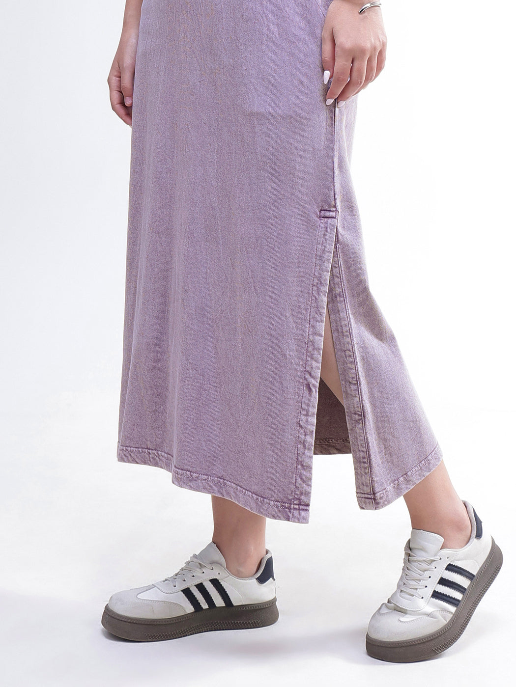 Women Lavender Overdyed Polo Neck T-Shirt Maxi Dress