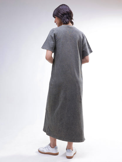 Women Grey Overdyed Short Sleeves T-Shirt Midi Dress