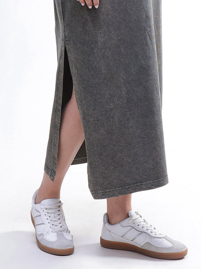Women Grey Overdyed Short Sleeves T-Shirt Midi Dress