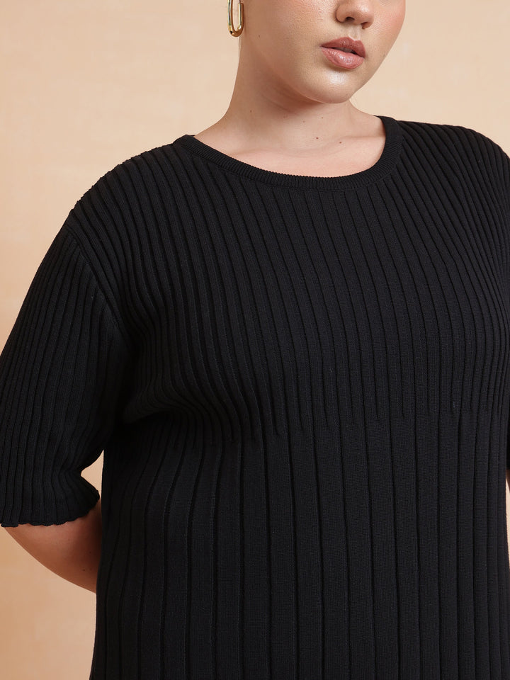 Black Knit A-Line Midi Dress