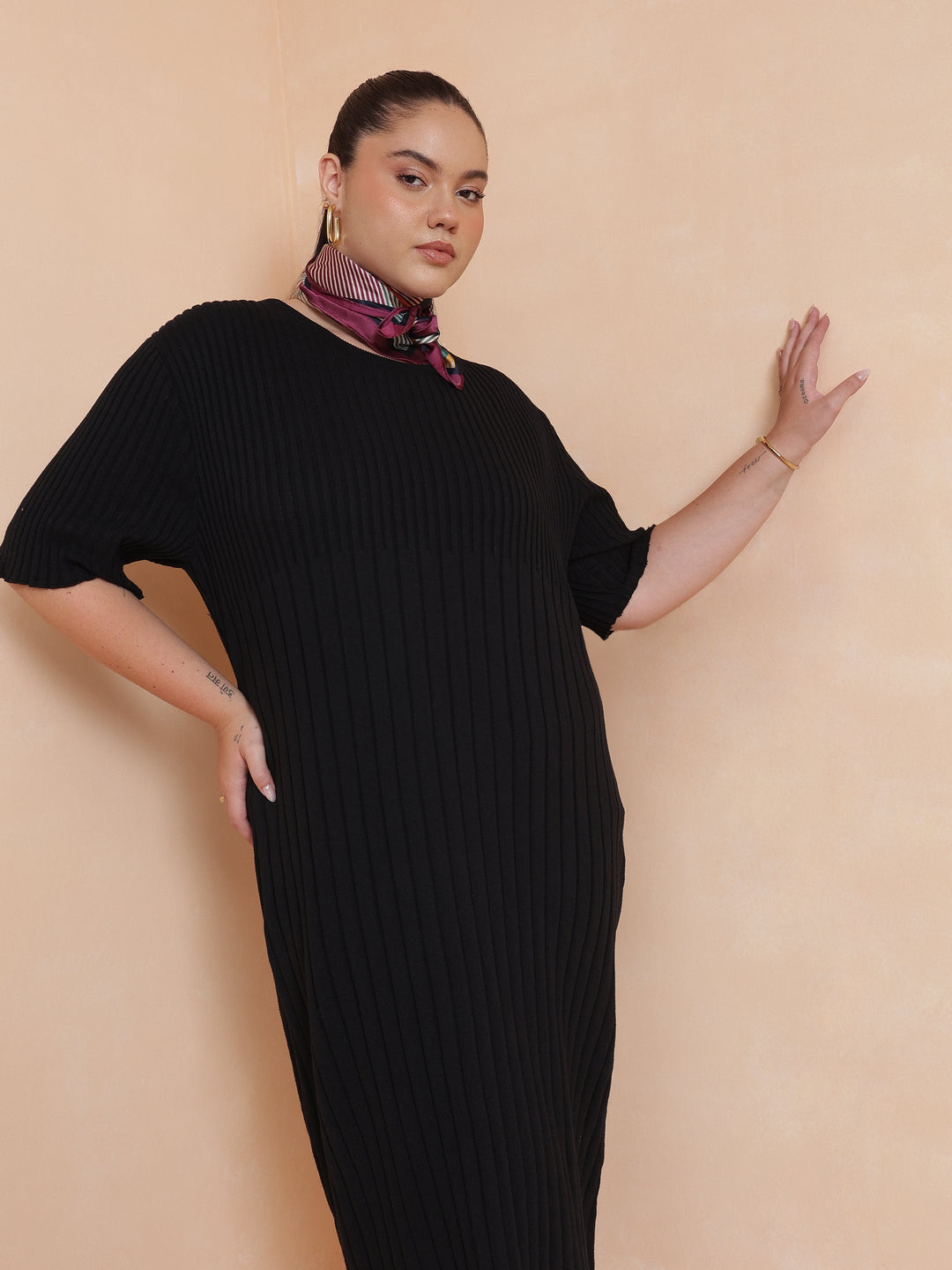 Black Knit A-Line Midi Dress