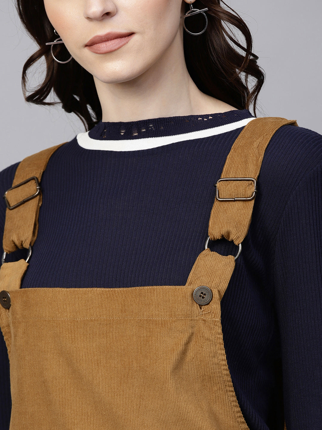Brown Kangaroo Pocket Corduroy Pinafore