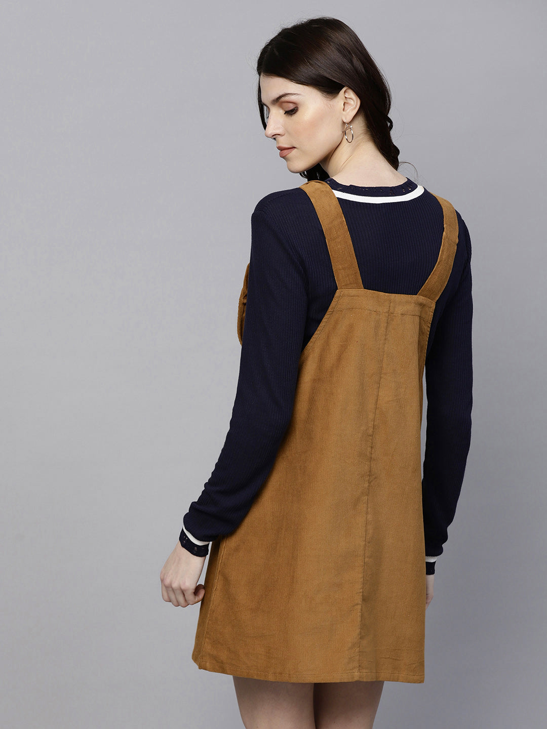 Brown Kangaroo Pocket Corduroy Pinafore