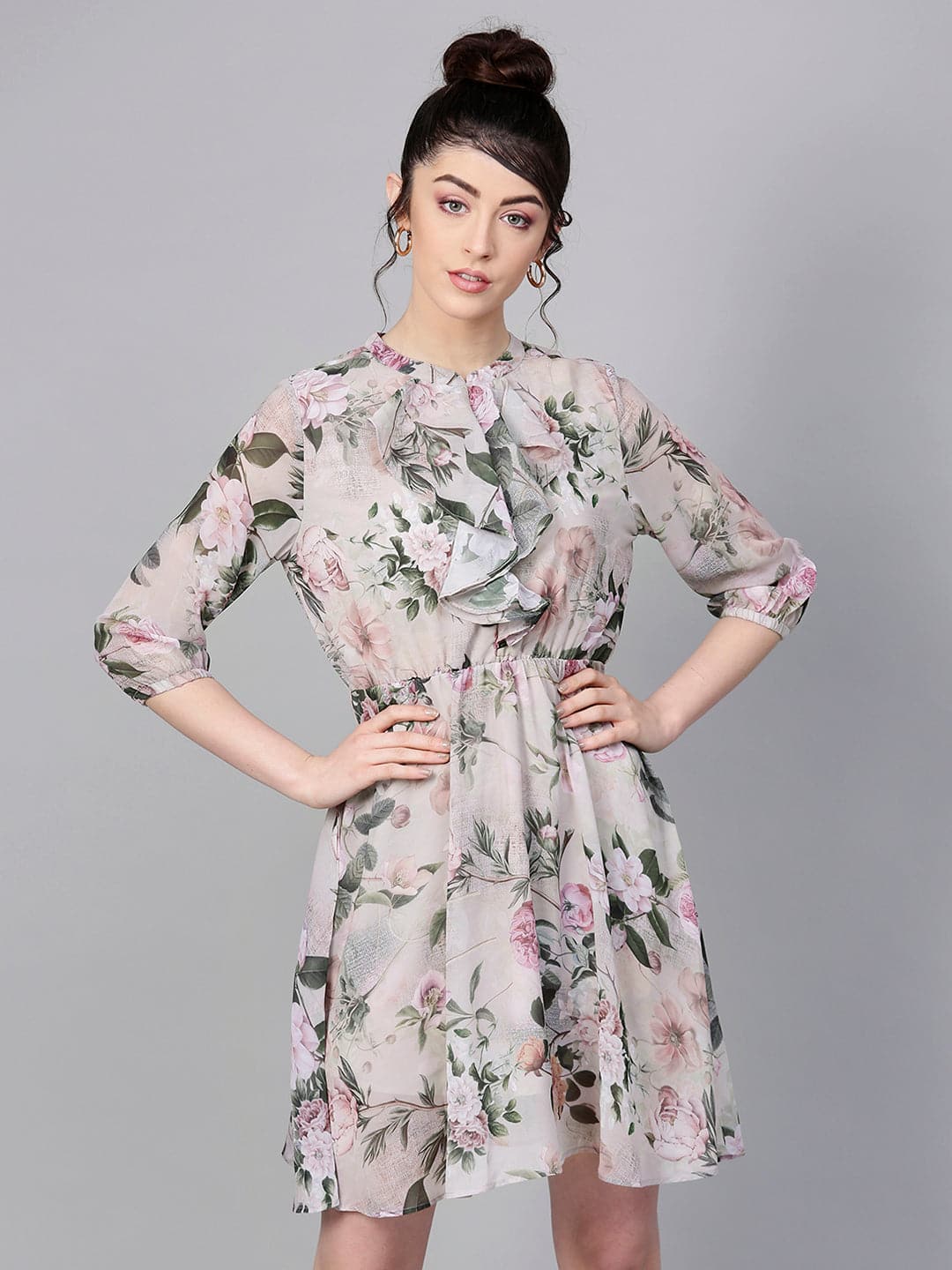 Women's Pista Green Floral Skater Dress in Georgette by Sassafras for wholesale, bulk, supplier, manufacturer and wholesaler buyers from Trendphoria