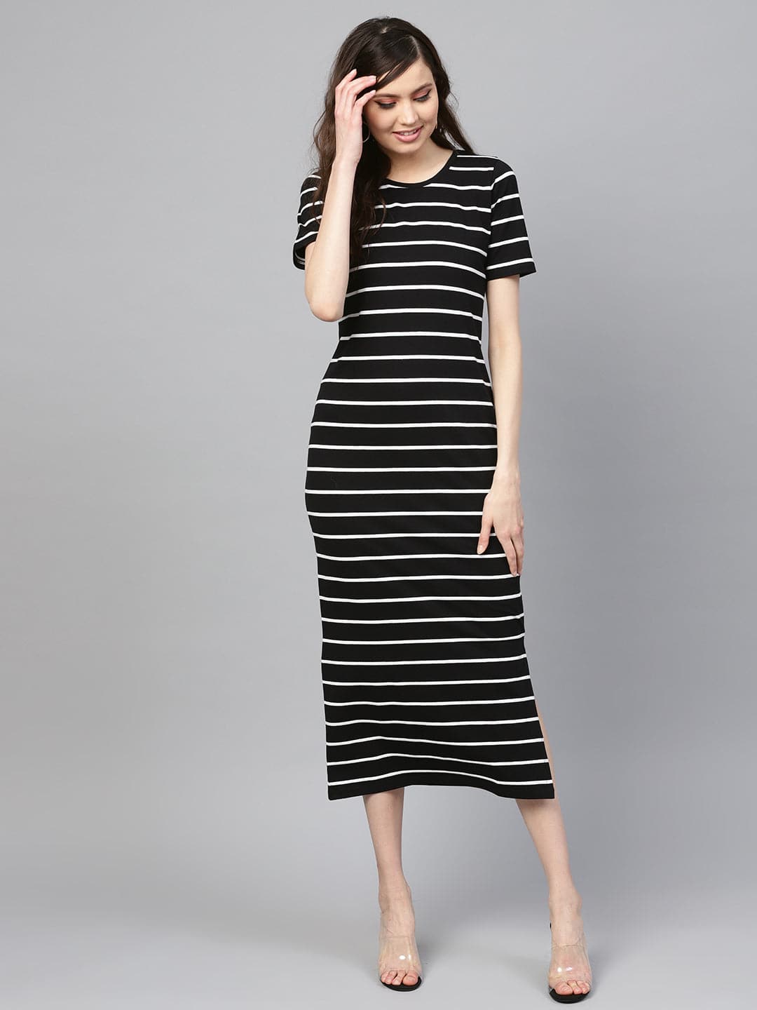 Women's Black White Stripe Maxi in Cotton by Sassafras for wholesale, bulk, supplier, manufacturer and wholesaler buyers from Trendphoria