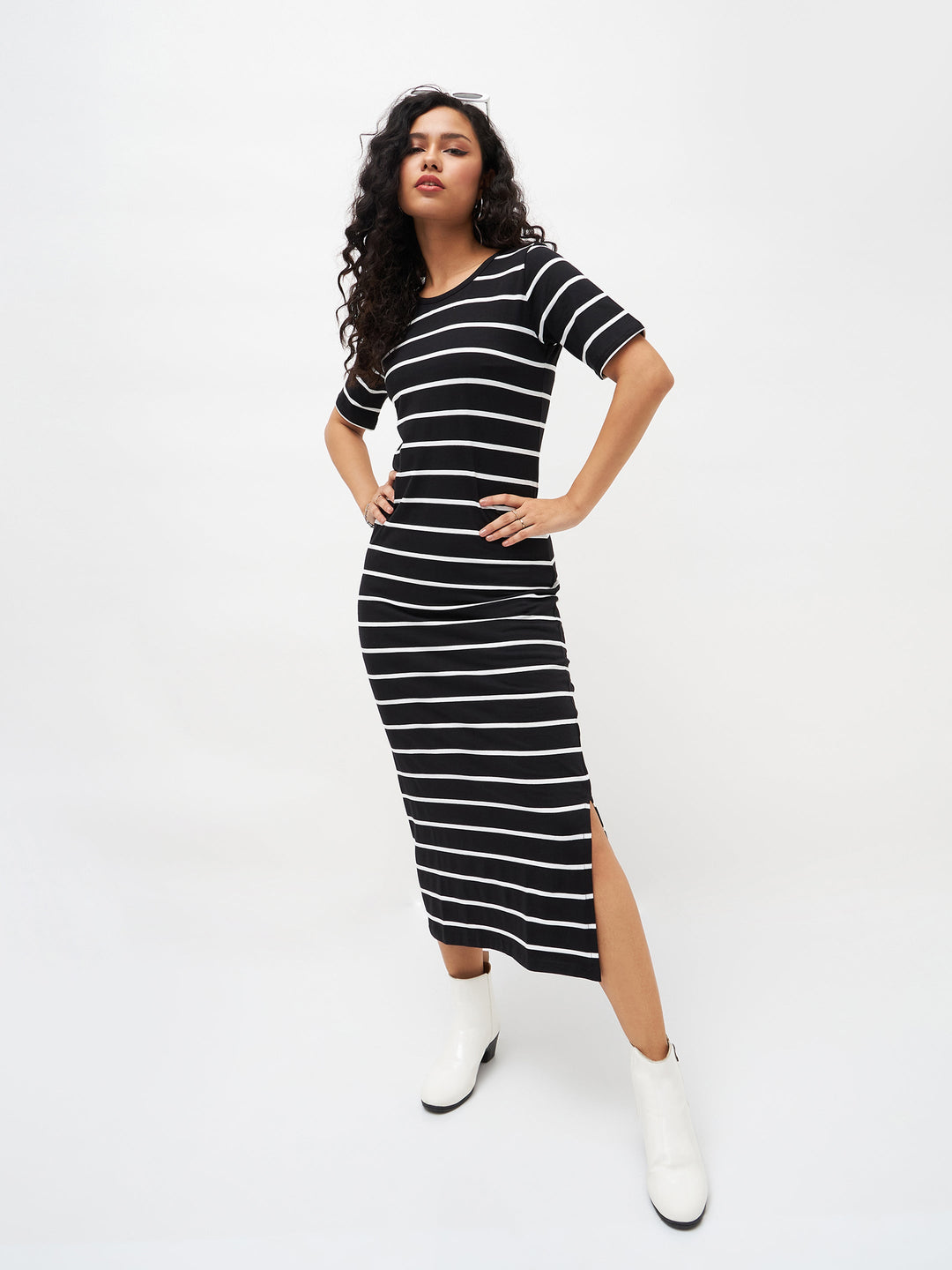 Women's Women Black White Stripe Maxi in Cotton by Sassafras for wholesale, bulk, supplier, manufacturer and wholesaler buyers from Trendphoria