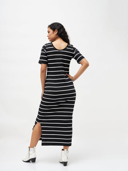 Women Black White Stripe Maxi