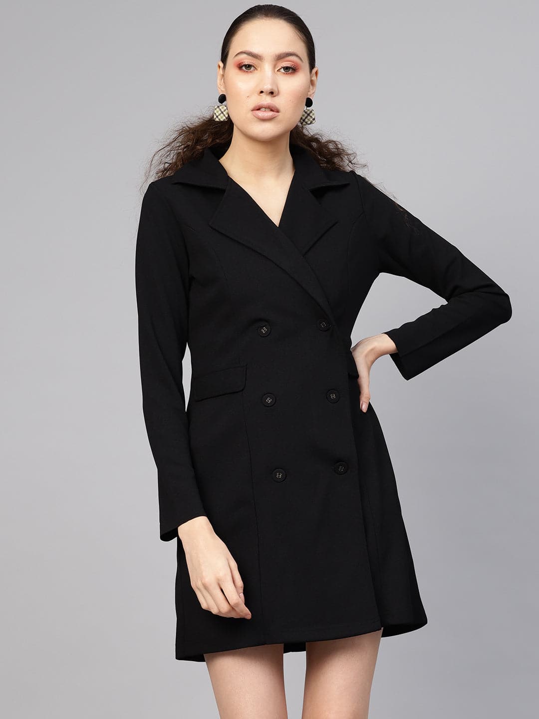 Women's Black Blazer Dress in Polyester by Sassafras for wholesale, bulk, supplier, manufacturer and wholesaler buyers from Trendphoria