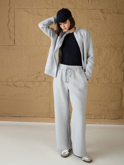 Grey Melange Fleece Zipper Jacket