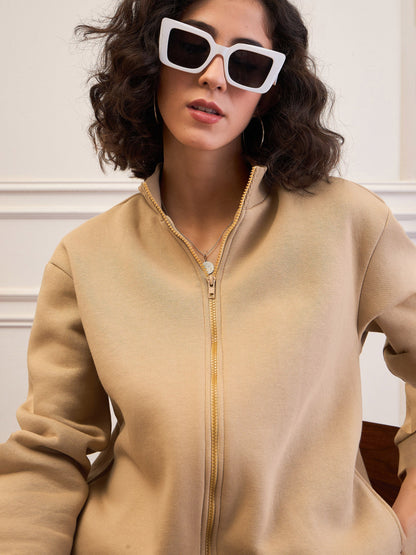 Beige Fleece Zipper Jacket
