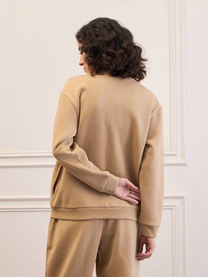 Beige Fleece Zipper Jacket