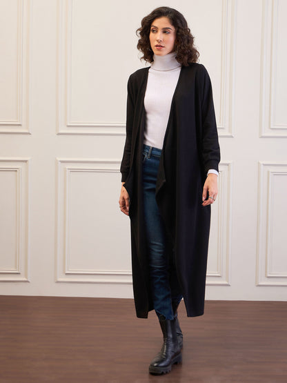 Women Black Front Open Long Shrug