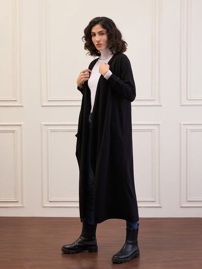 Women Black Front Open Long Shrug