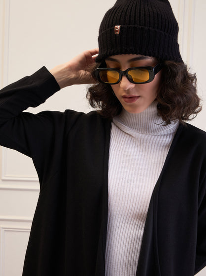 Women Black Front Open Long Shrug