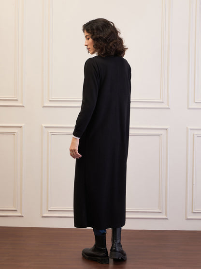 Women Black Front Open Long Shrug