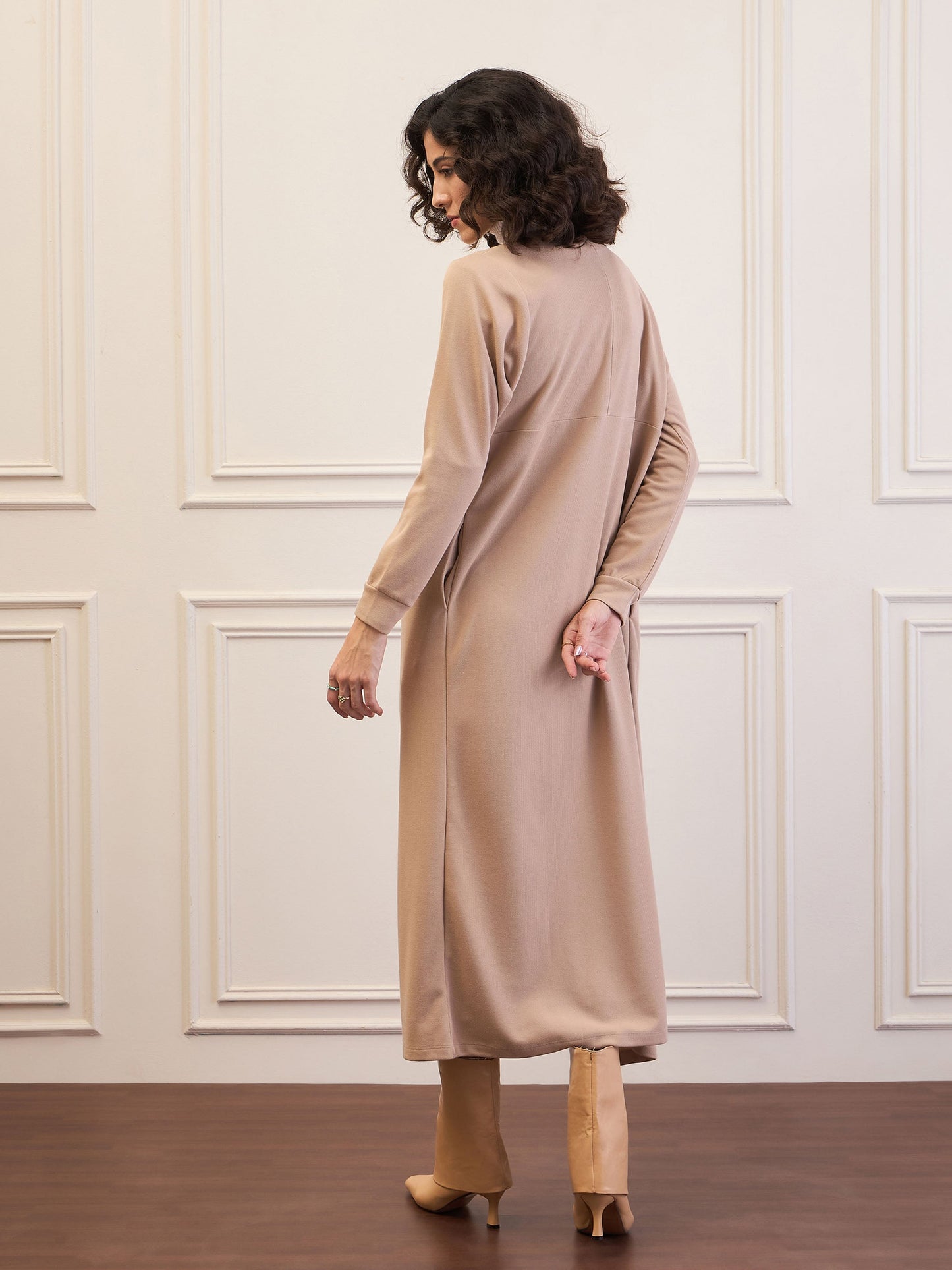 Women Beige Front Open Long Shrug