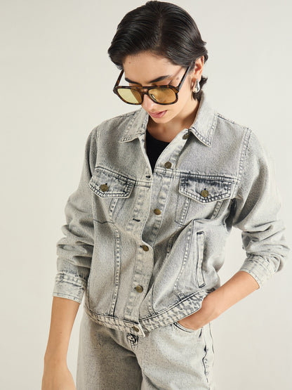Washed Grey Basic Denim Regular Jacket