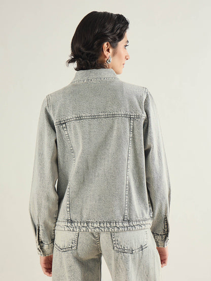 Washed Grey Basic Denim Regular Jacket