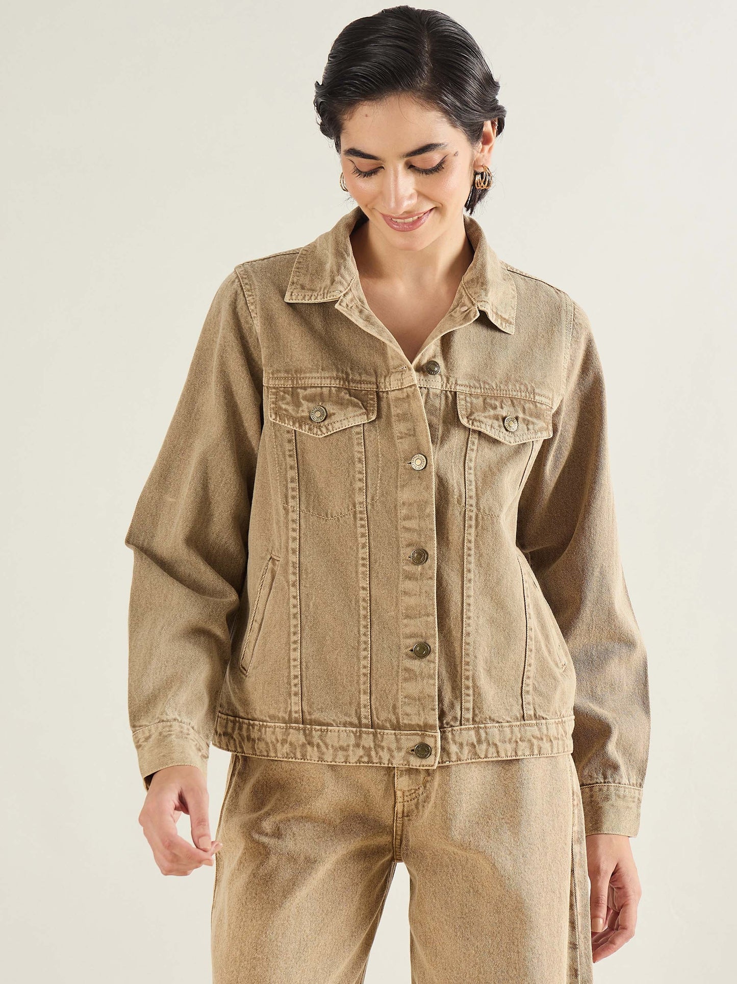 Beige Basic Denim Regular Jacket