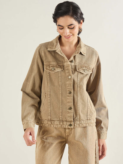 Beige Basic Denim Regular Jacket