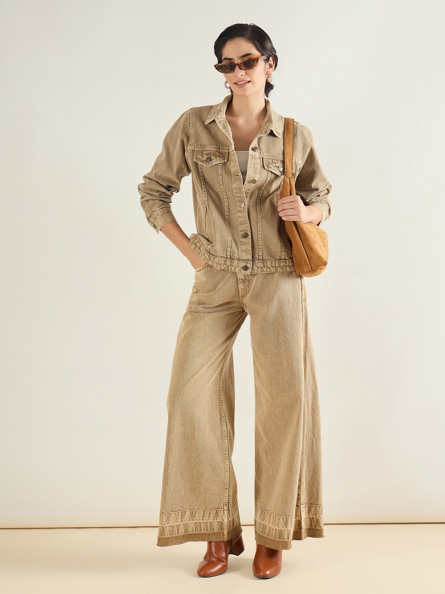 Beige Basic Denim Regular Jacket