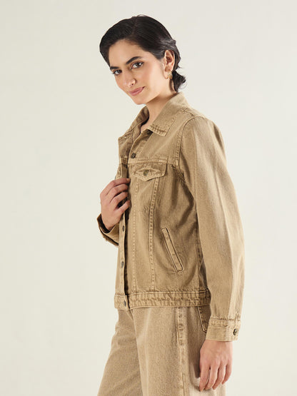 Beige Basic Denim Regular Jacket