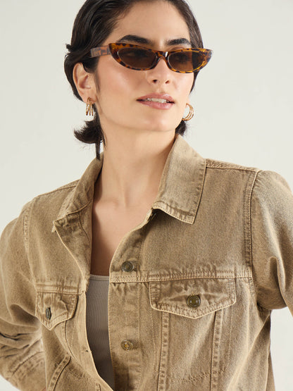 Beige Basic Denim Regular Jacket