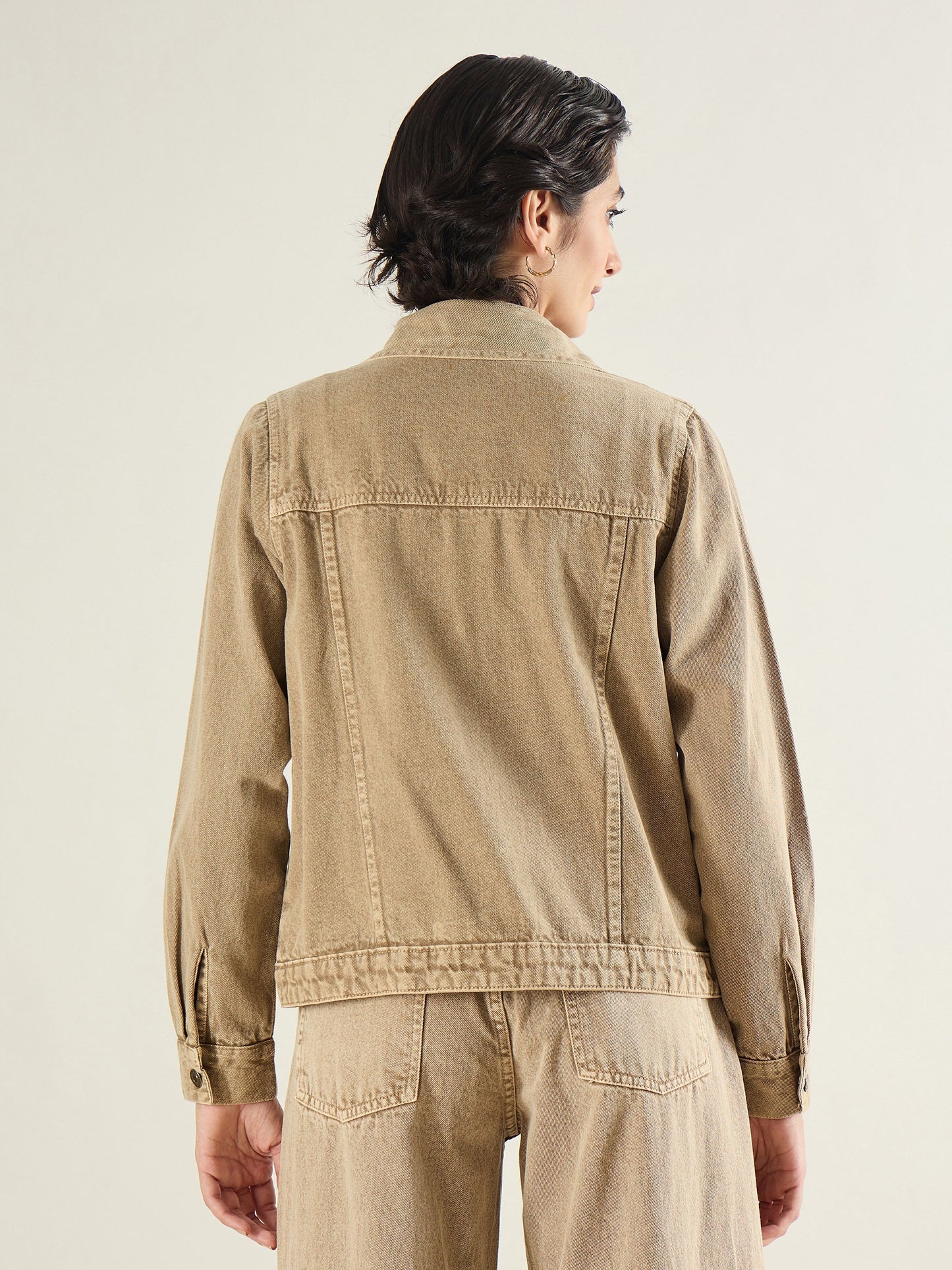Beige Basic Denim Regular Jacket