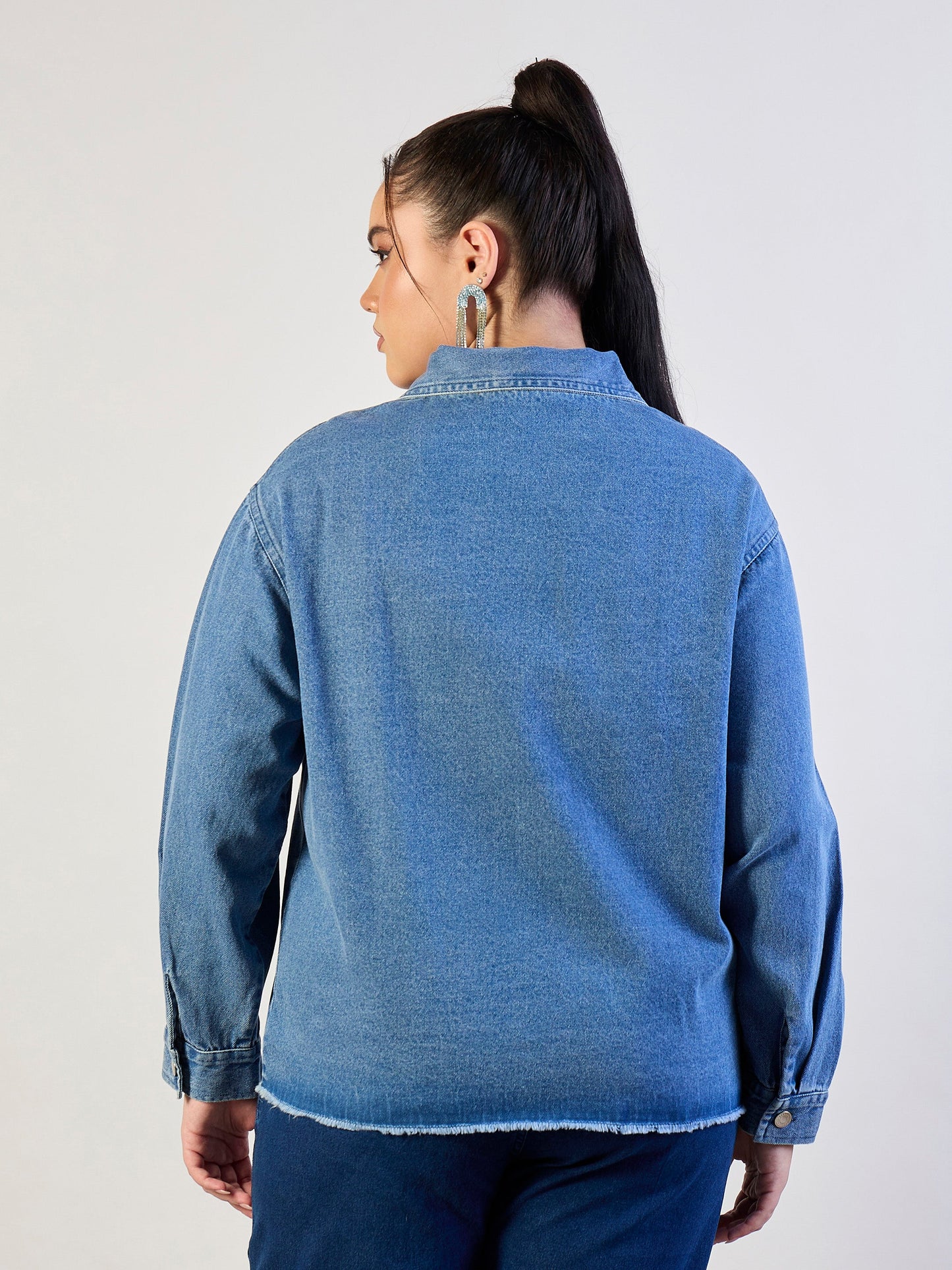 Blue Blast Sequins Patch Pocket Denim Jacket