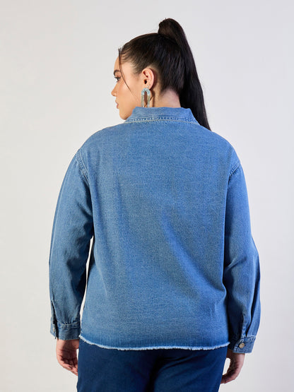 Blue Blast Sequins Patch Pocket Denim Jacket