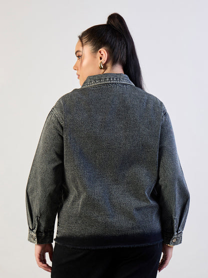 Black Blast Sequins Patch Pocket Denim Jacket