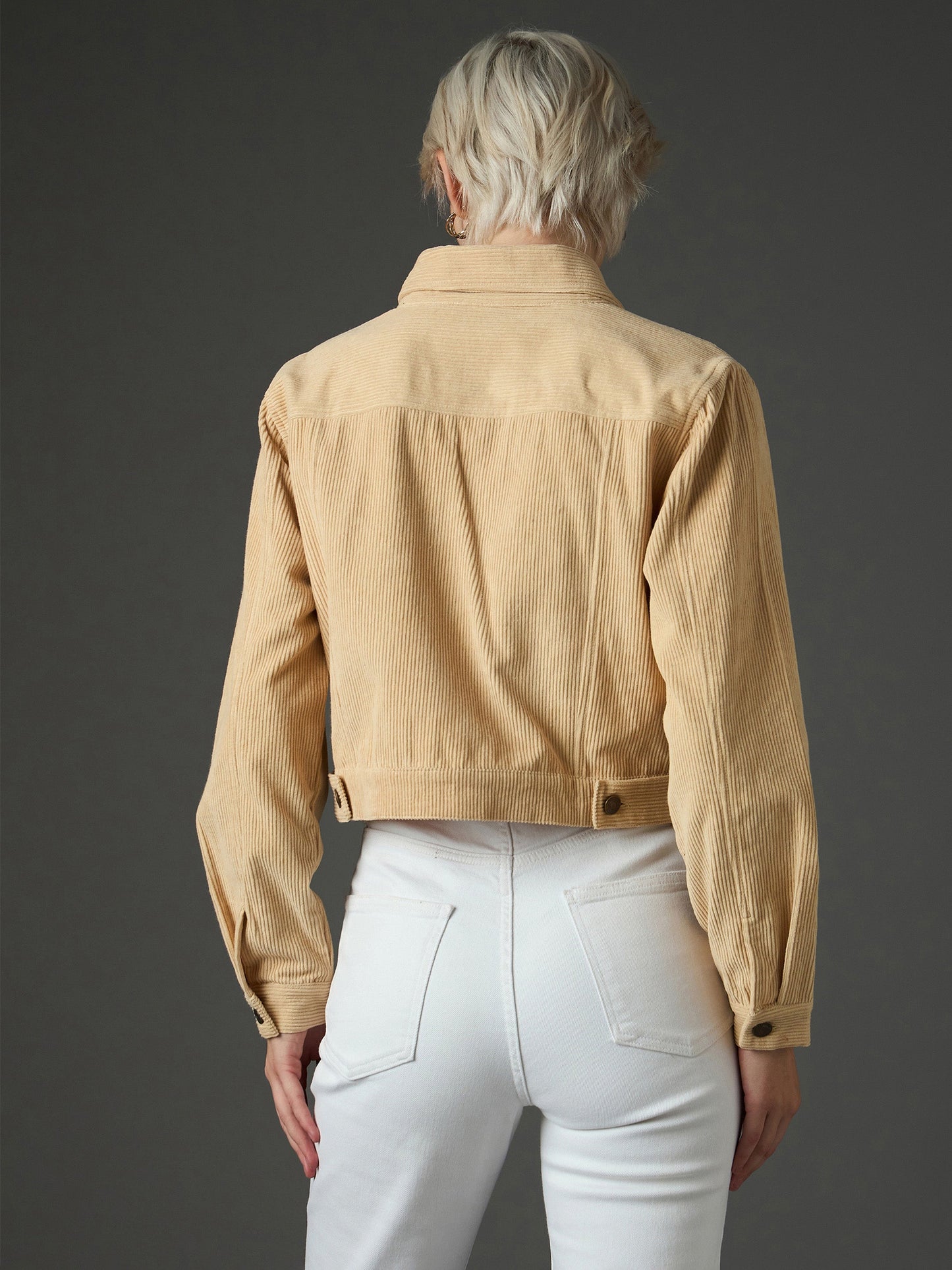 Women Light Beige Corduroy Boxy Crop Jacket
