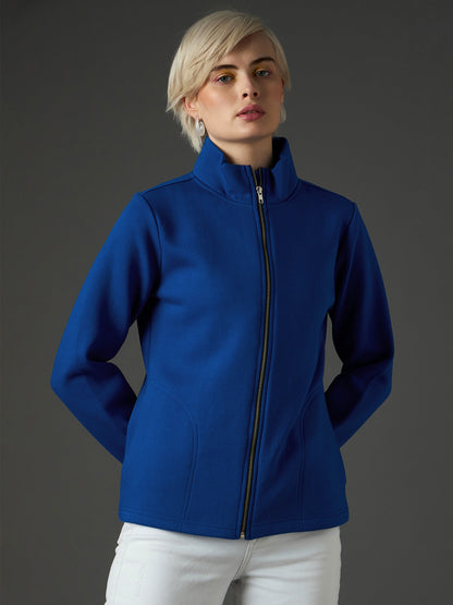 Women Royal Blue Fleece Front Zipper Jacket
