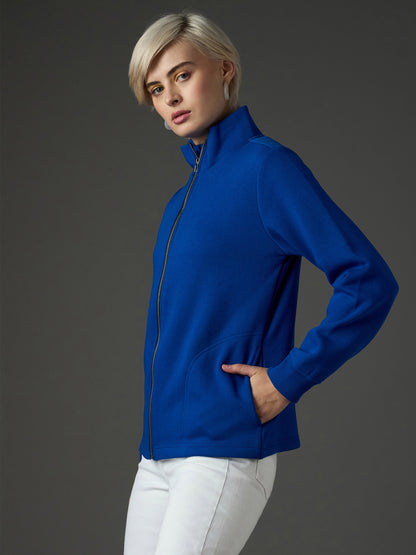Women Royal Blue Fleece Front Zipper Jacket