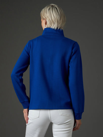 Women Royal Blue Fleece Front Zipper Jacket