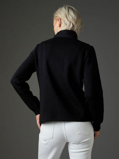 Women Black Fleece Front Zipper Jacket