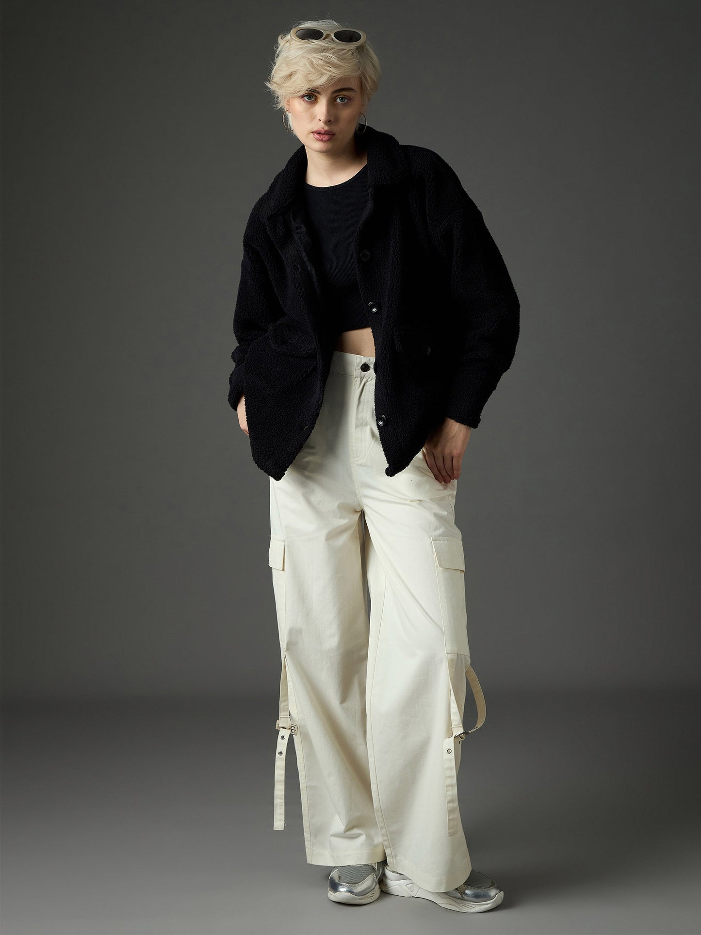 Women Black Faux Fur Oversized Jacket