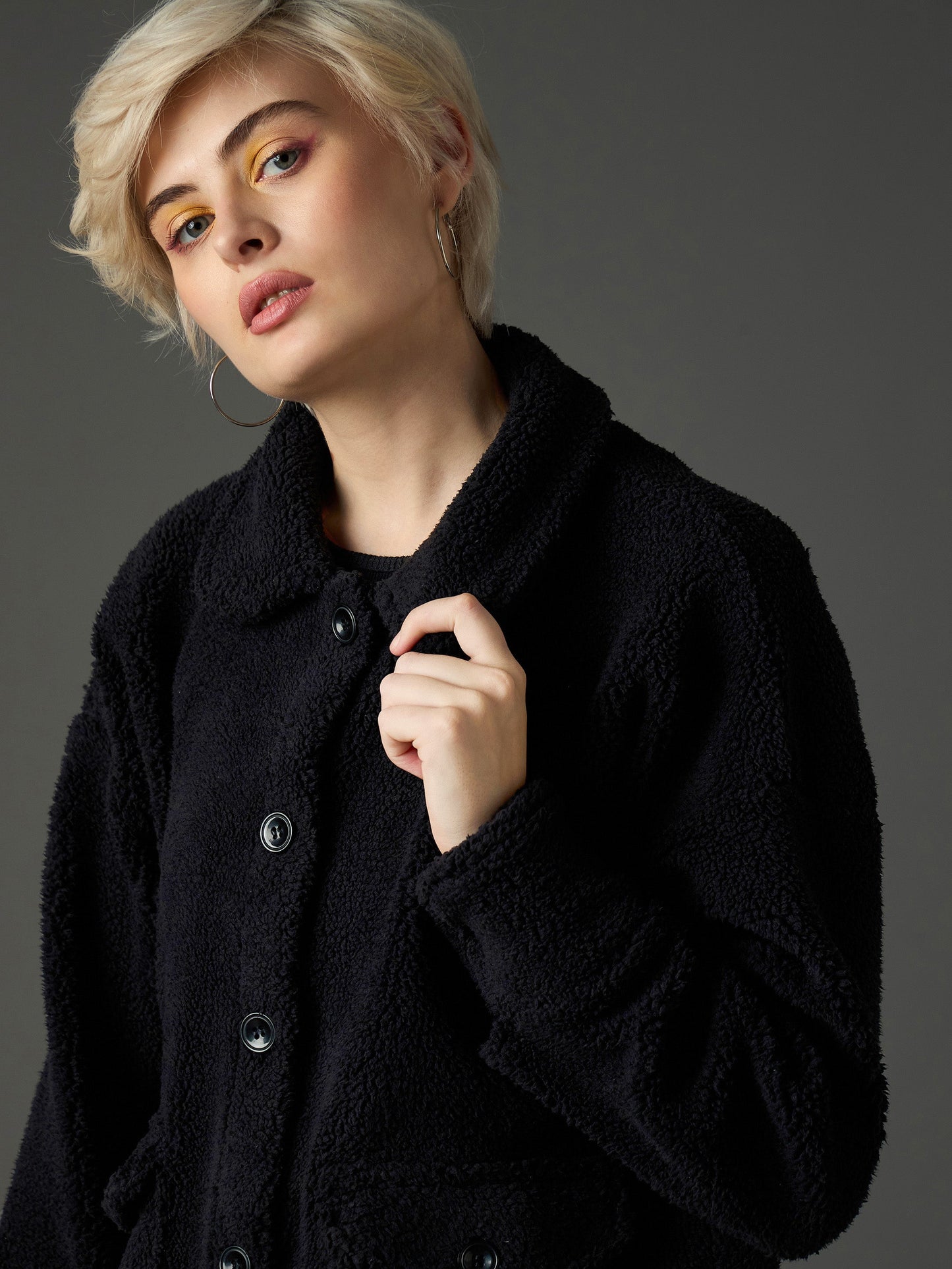 Women Black Faux Fur Oversized Jacket