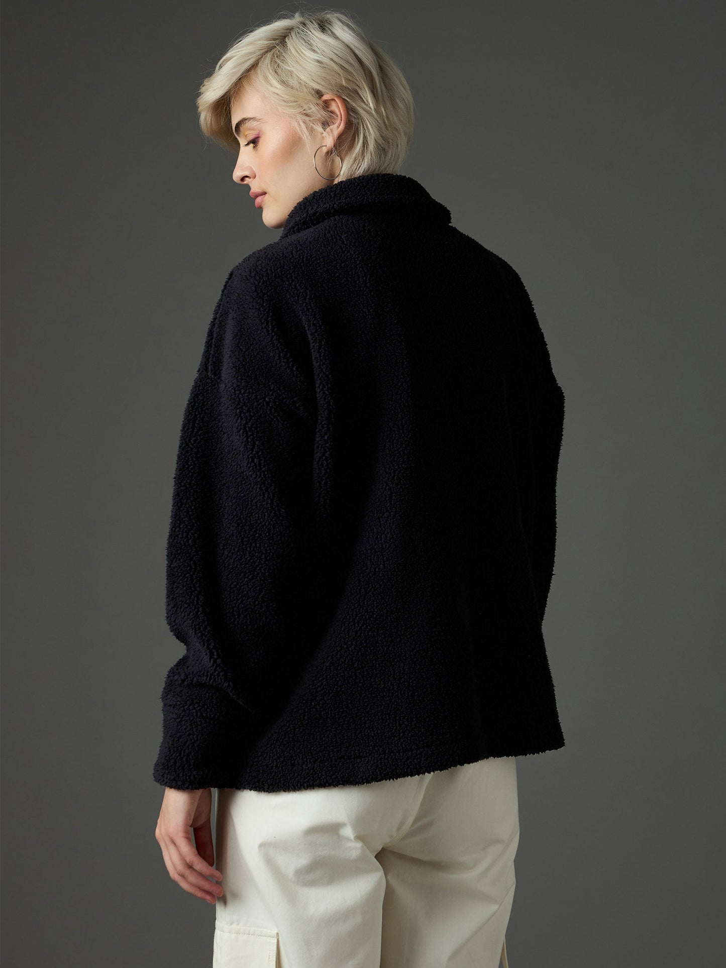 Women Black Faux Fur Oversized Jacket