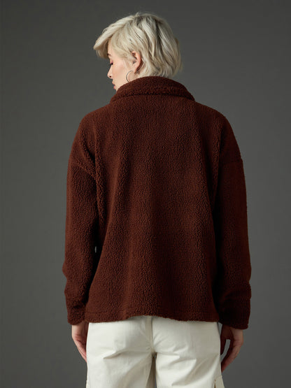 Women Brown Faux Fur Oversized Jacket